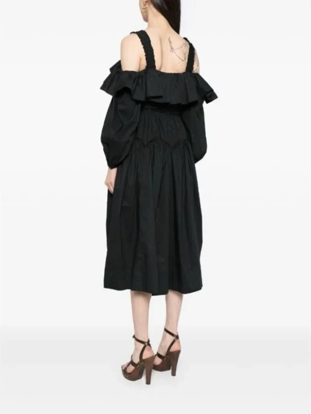 Ulla Johnson Black Caprice Dress Balloon sleeve Off Shoulder Ruffle Midi Maxi 4 - Picture 13 of 15